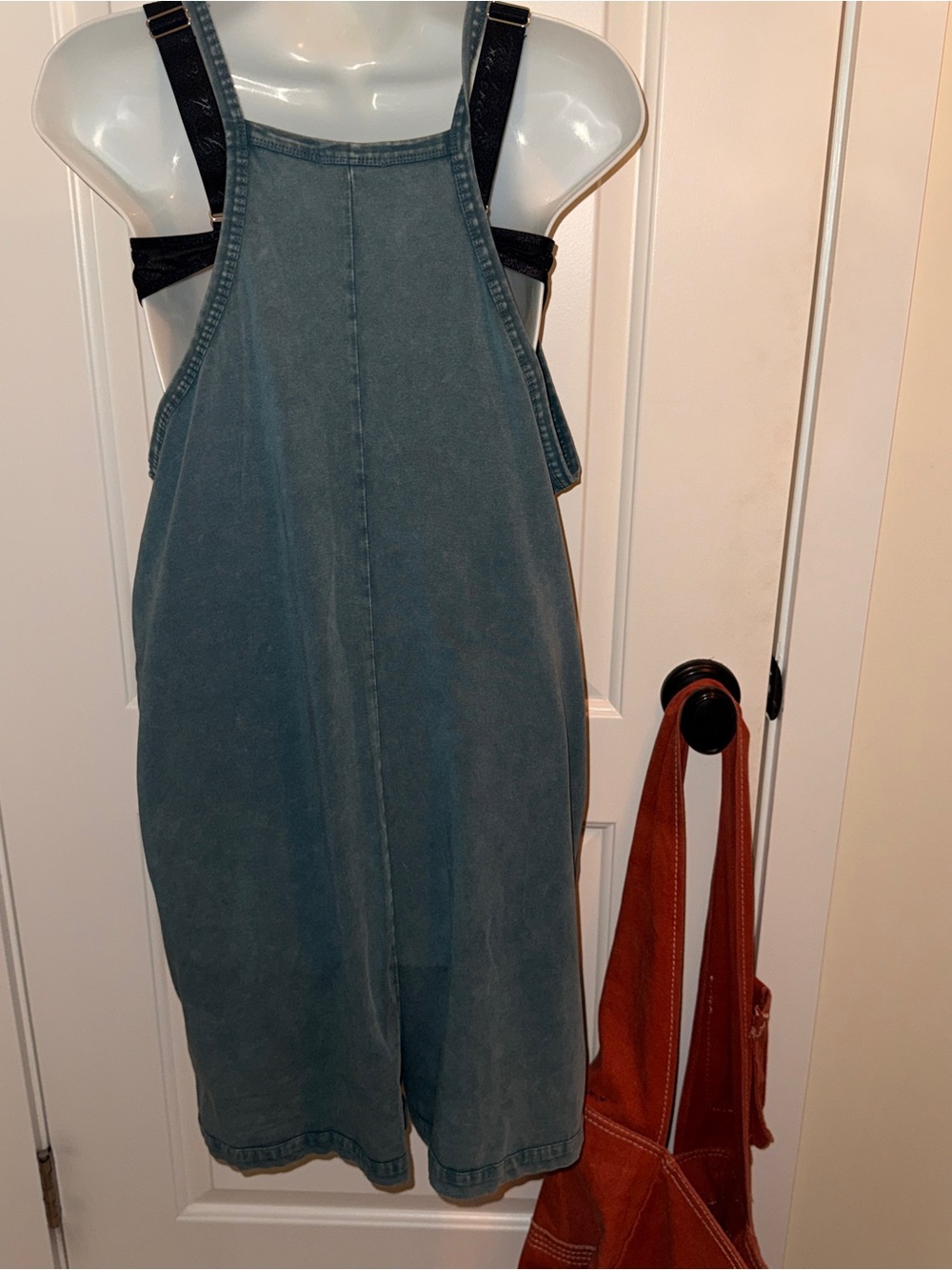 Sundry Teal Denim Short Overalls Romper